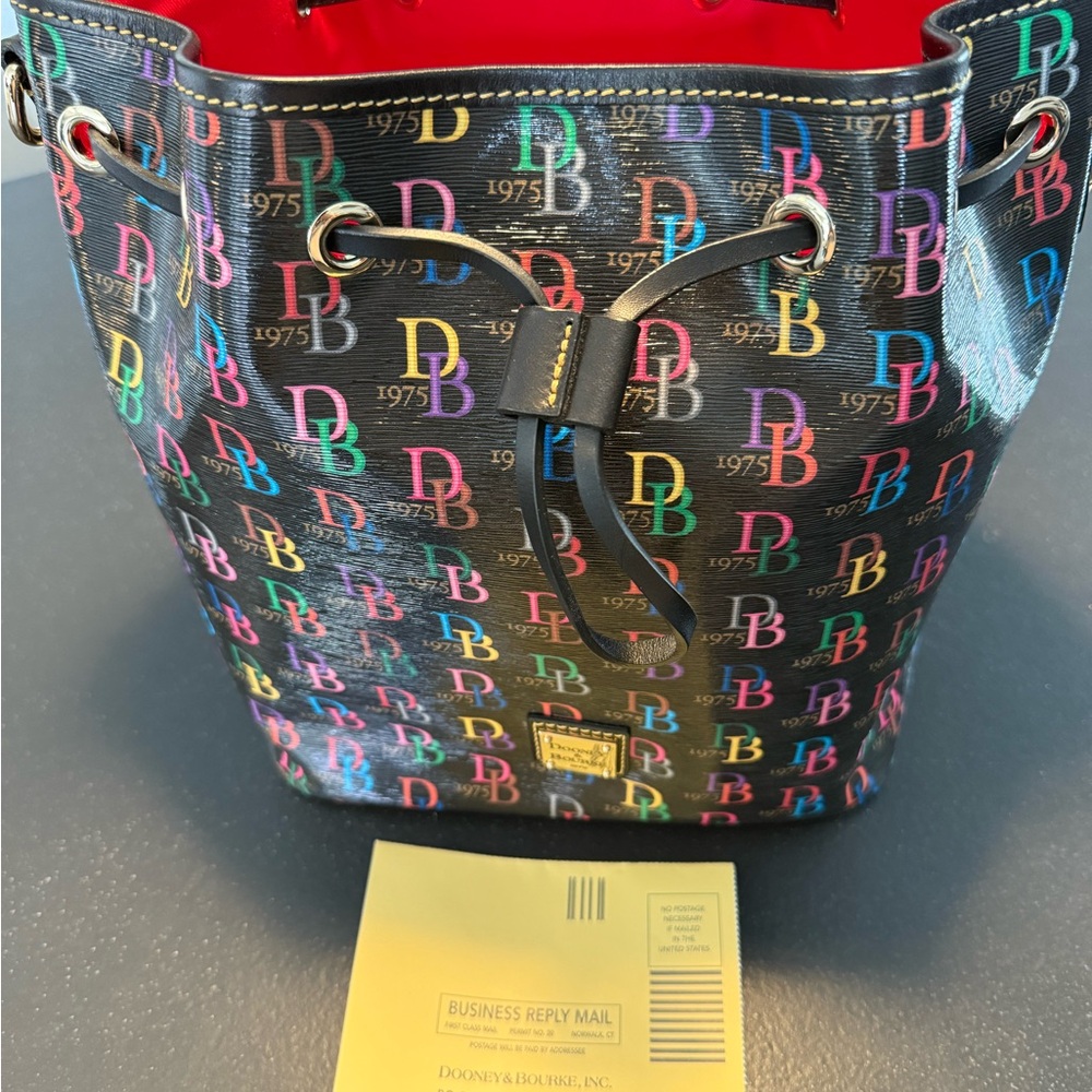 Dooney & Bourke Black Multicolor Logo Drawstring Shoulder Bag